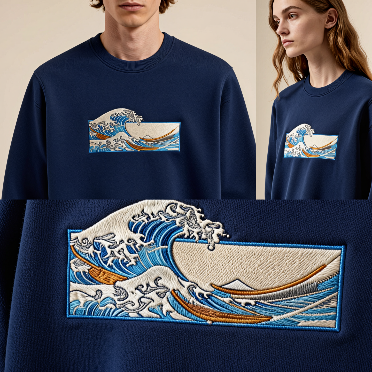 Wave Embroidered Crewneck