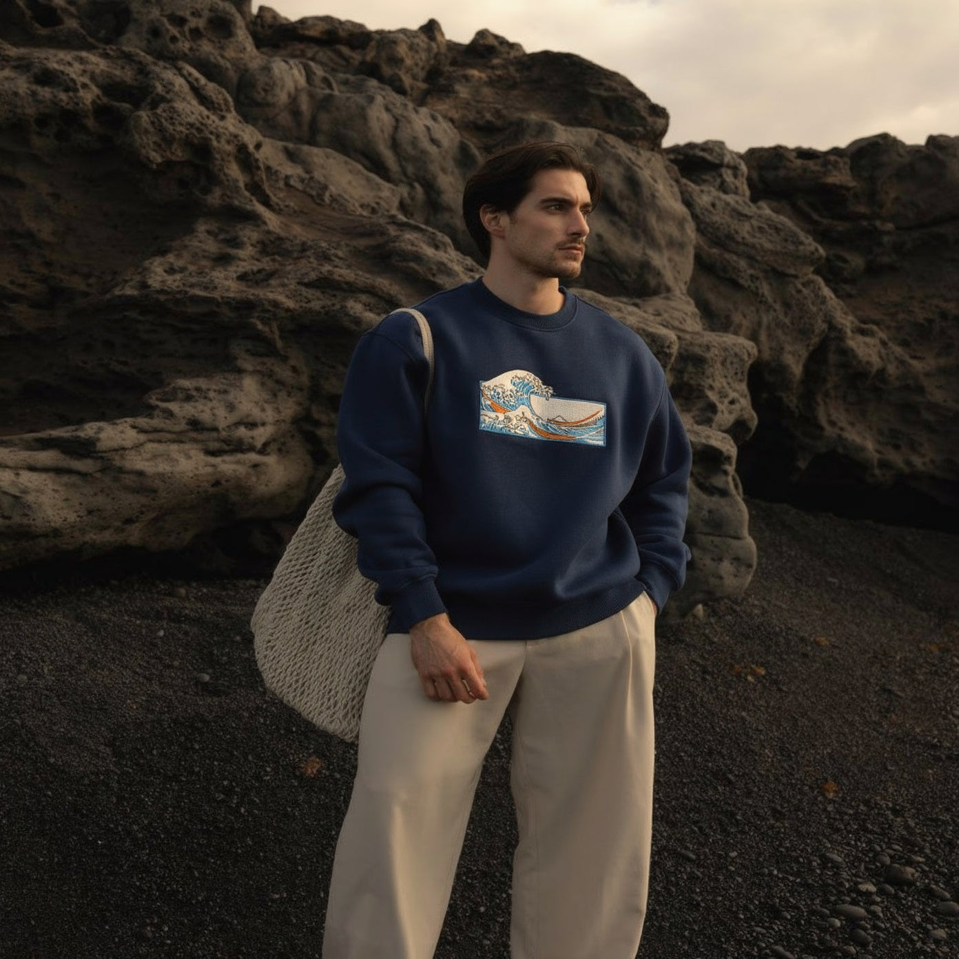 Wave Embroidered Crewneck