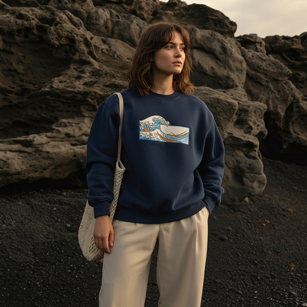 Wave Embroidered Crewneck